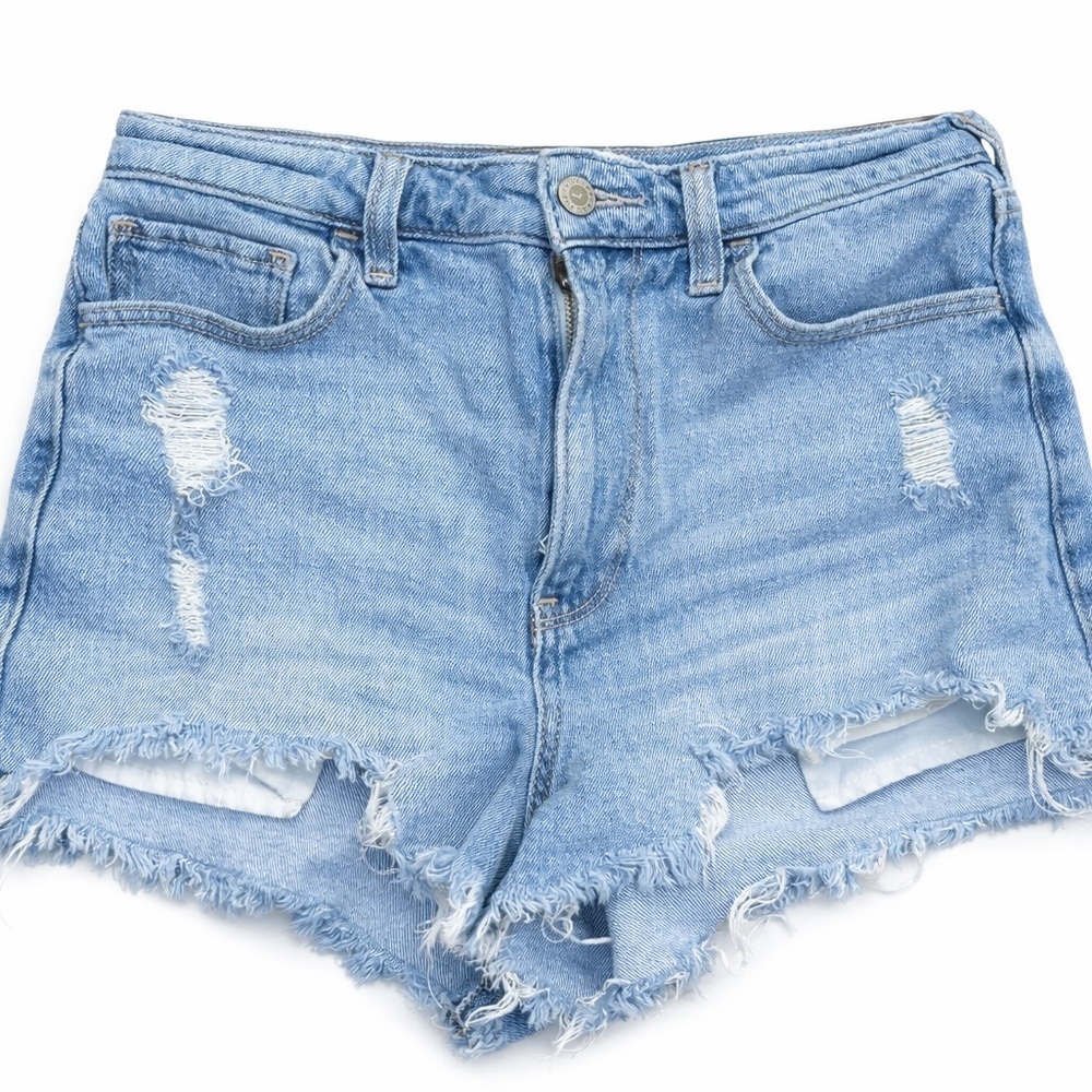 Hollister Ultra High Rise Distressed Cutoff Denim Shorts Light Wash Size 5/27